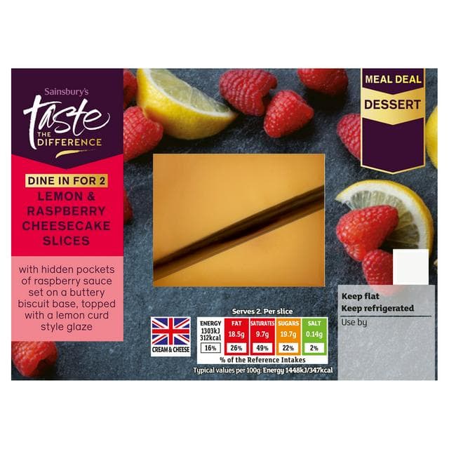 Sainsbury's 2 x 90g Lemon & Raspberry Cheesecake Slices, Taste the Difference - gallery image 1