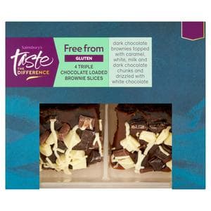 Sainsbury's Free From 4 x Triple Chocolate Loaded Brownie Slices, Taste the Difference 169g