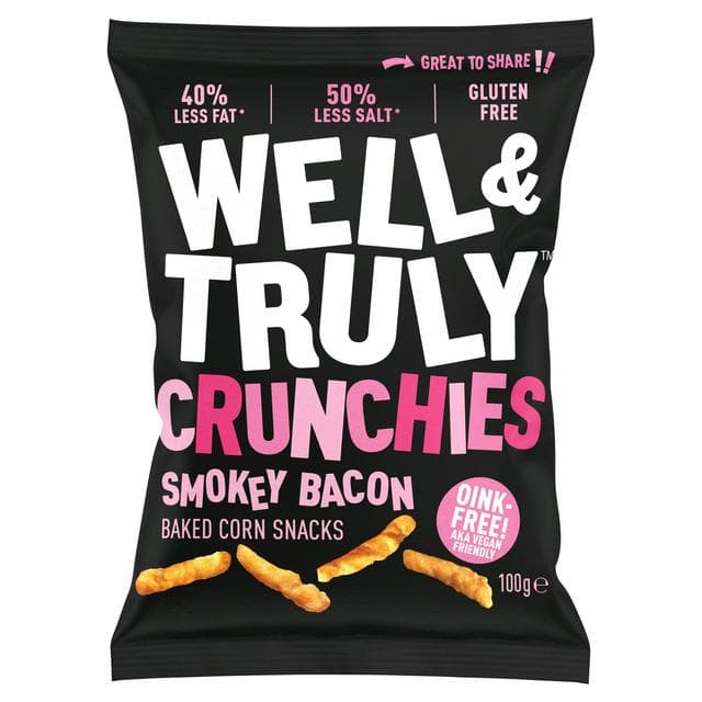 Well & Truly Crunchies Smokey Bacon Baked Corn Snacks 100g - gallery image 1