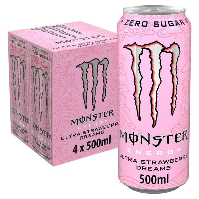 Monster Energy Drink Ultra Strawberry Dreams Zero Sugar 4 x 500ml - gallery image 1
