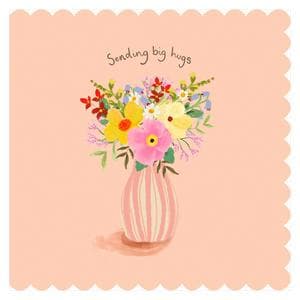 Carlton Thinking of You Card Sending Big Hugs Vase & Flowers Design Greeting Card