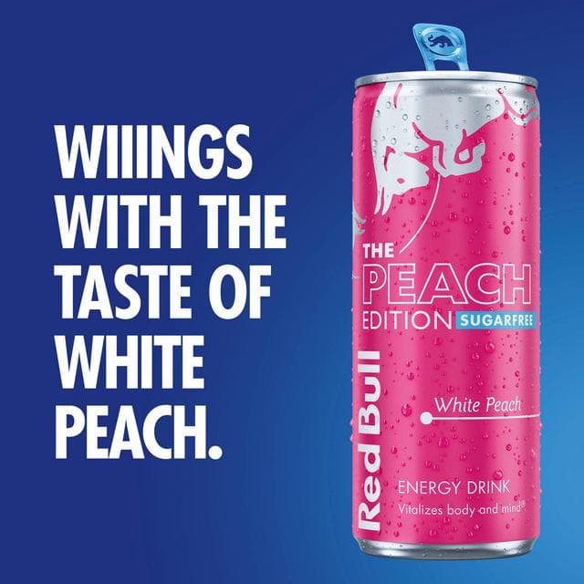 Red Bull Energy Drink Sugar Free White Peach Edition 4 x 250ml - gallery image 2