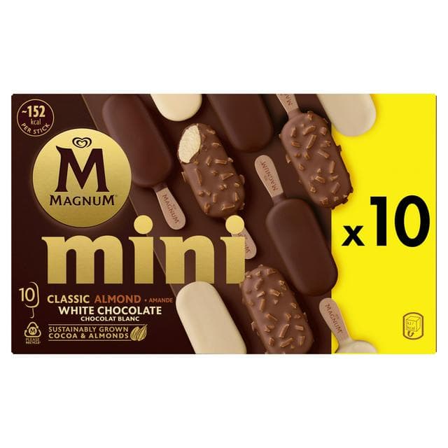 Magnum Mini Classic 10 x 55ml Almond & White Chocolate Ice Cream Sticks - gallery image 1