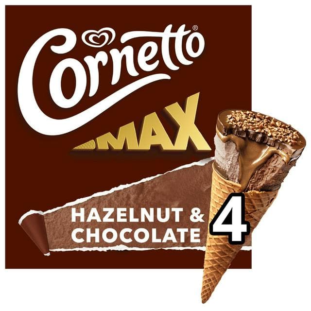 Cornetto Max 4 x 90ml Hazelnut & Chocolate Ice Cream Cones - gallery image 1