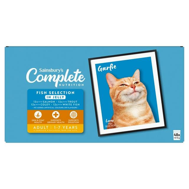 Sainsbury's 48 x 100g Fish Selection in Jelly Adult 1-7 Years Complete Nutrition Cat Food - gallery image 1
