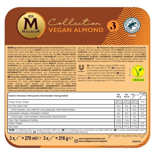 Magnum 3 x 90ml Collection Vegan Almond Ice Cream Sticks - gallery image 3