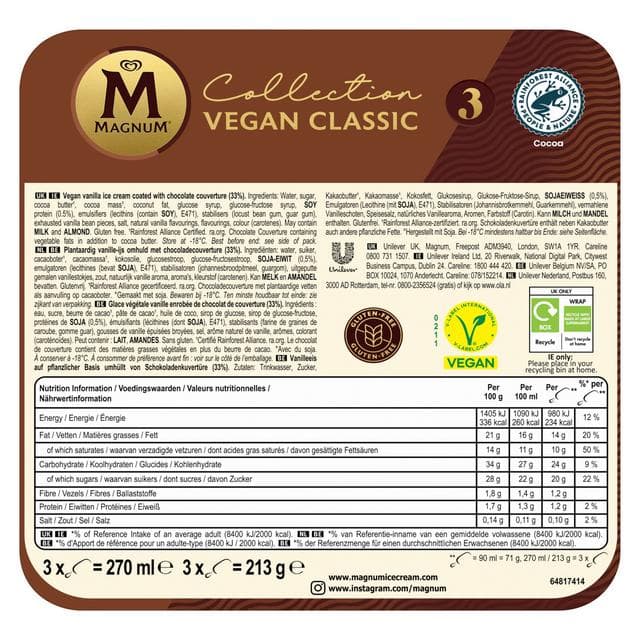 Magnum 3 x 90ml Collection Vegan Classic Ice Cream Sticks - gallery image 3
