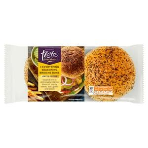 Sainsbury's 4 x Everything Seasoning Brioche Burger Buns Rolls, Limited Edition, Taste the Difference