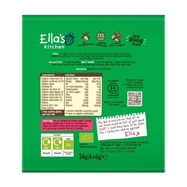 Ella's Kitchen Organic Tomato & Basil Melty Sticks Multipack Baby Snack 7+ Months 4 x 6g - gallery image 2