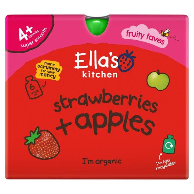 Ella's Kitchen Strawberries & Apples Super Smooth 4+ Months 6 x 120g - gallery image 1