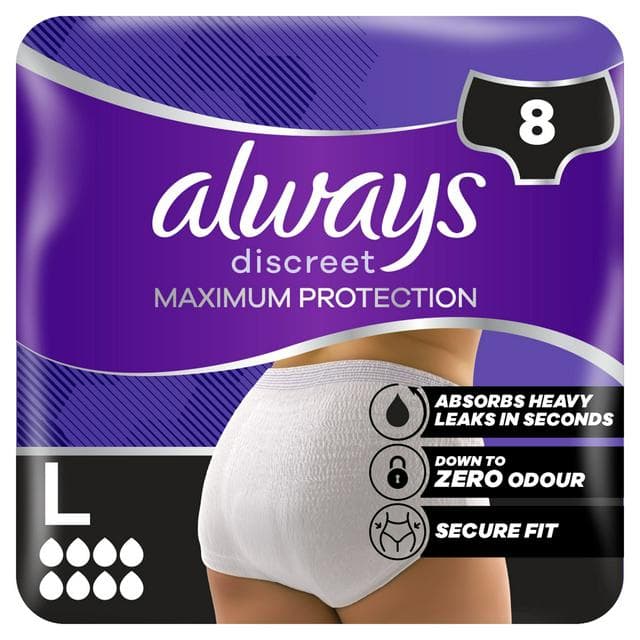 Always Discreet Incontinence Pants Maximum Protection Size L x8 - gallery image 1