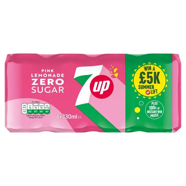7UP Zero Sugar Pink Lemonade Cans 8 x 330ml - gallery image 1