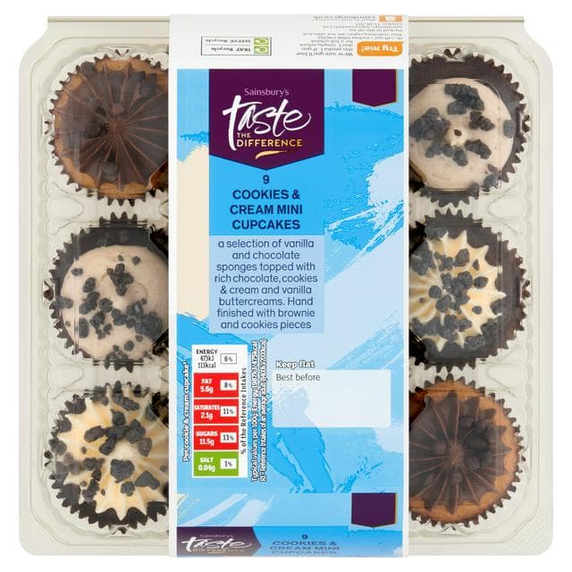 Sainsbury's Cookies & Cream Mini Cupcakes, Taste the Difference x9 214g - gallery image 1
