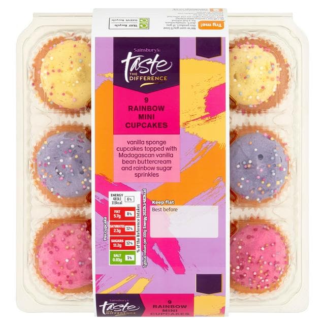 Sainsbury's Mini Rainbow Cupcakes, Taste the Difference x9 - gallery image 1