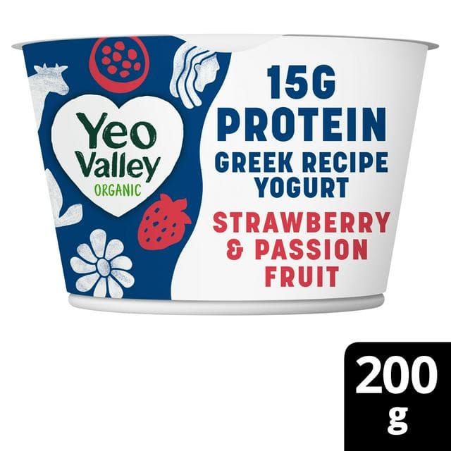 Yeo Valley Organic 200g Strawberry & Passion Fruit Greek Yogurt - gallery image 1
