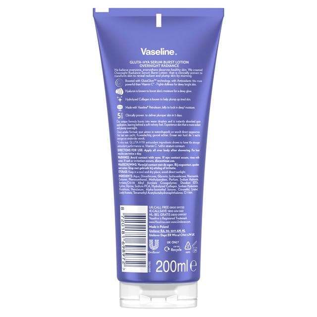 Vaseline Gluta Hya Overnight Radiance Serum Burst Body Lotion Moisturiser 200ml - gallery image 6