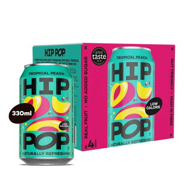 Hip Pop Tropical Peach Living Soda 4 x 330ml - gallery image 1