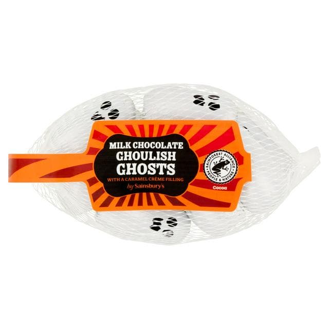 Sainsbury's 72g Milk Chocolate Ghoulish Ghosts with a Caramel Creme Filling Chocolate Bag - gallery image 1