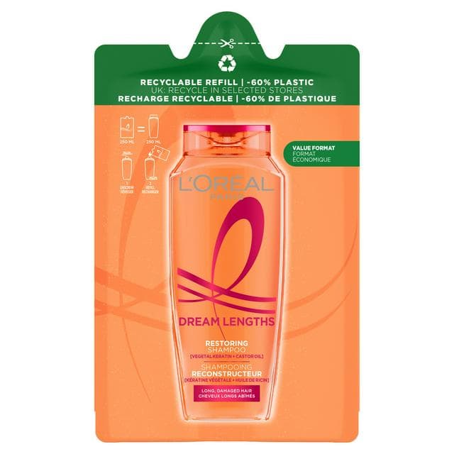 L'Oréal Paris Elvive Dream Lengths Restoring Shampoo Refill Pouch for Long Hair 250ml - gallery image 1