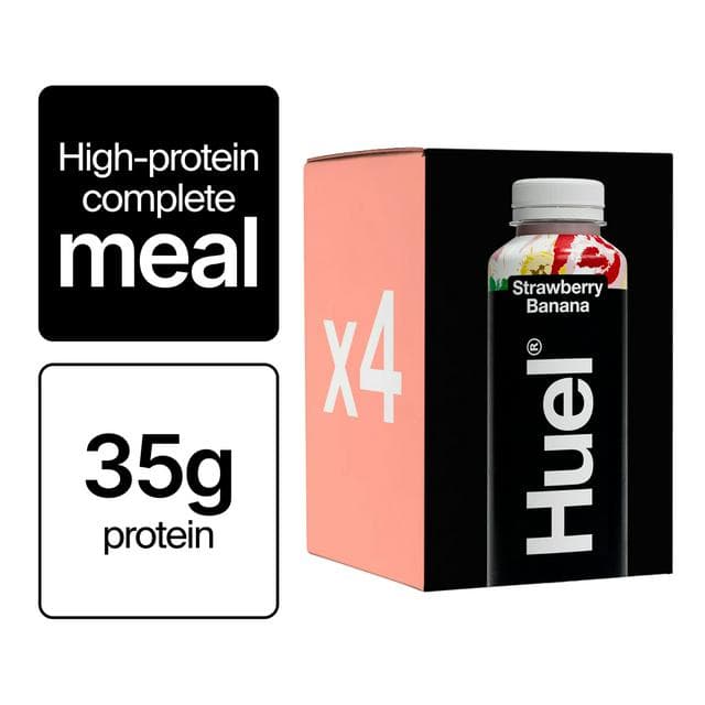 Huel Strawberry Banana High Protein Complete Meal, Black Edition 4 x 500ml - gallery image 1