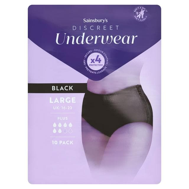 Sainsbury's Discreet Underwear Black Large x10 - gallery image 1