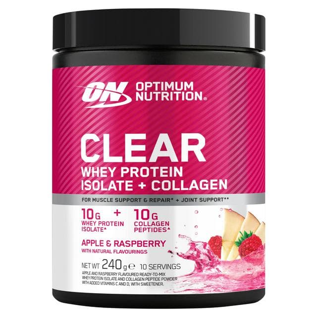 Optimum Nutrition Clear Whey Protein Isolate + Collagen Powder Apple & Raspberry 240g - gallery image 1