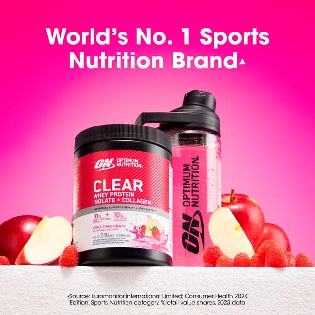 Optimum Nutrition Clear Whey Protein Isolate + Collagen Powder Apple & Raspberry 240g - gallery image 2