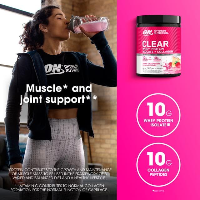 Optimum Nutrition Clear Whey Protein Isolate + Collagen Powder Apple & Raspberry 240g - gallery image 3