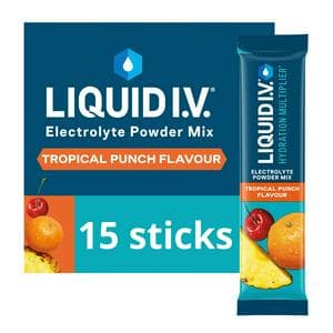 Liquid IV Hydration Multiplier 15 x Sachets Tropical Punch Electrolyte Powder Mix Food Supplement