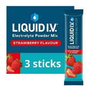 Liquid IV Hydration Multiplier 3 x Sachets Strawberry Electrolyte Powder Mix Food Supplement
