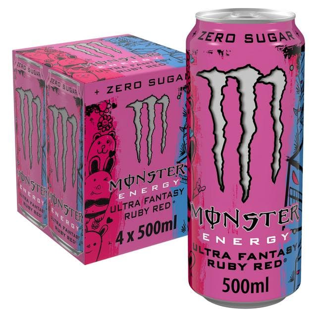 Monster Energy Drink Ultra Fantasy Ruby Red Zero Sugar 4 x 500ml - gallery image 1