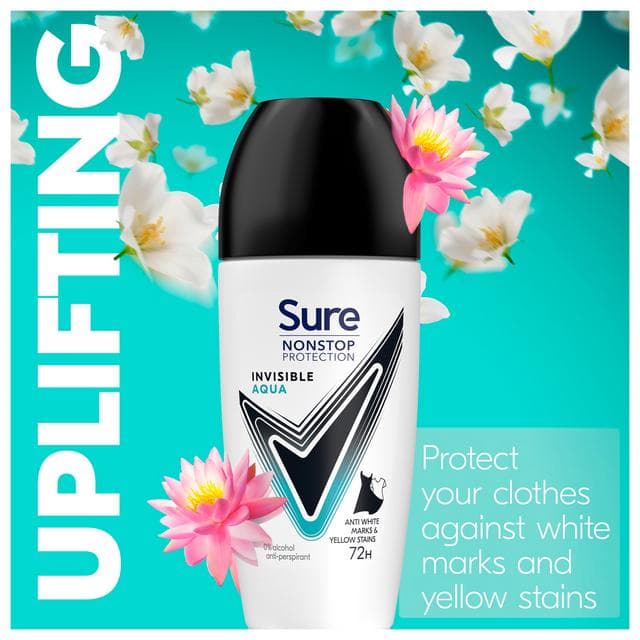 Sure Nonstop Protection Anti Perspirant Roll On Invisible Aqua 50ml - gallery image 3