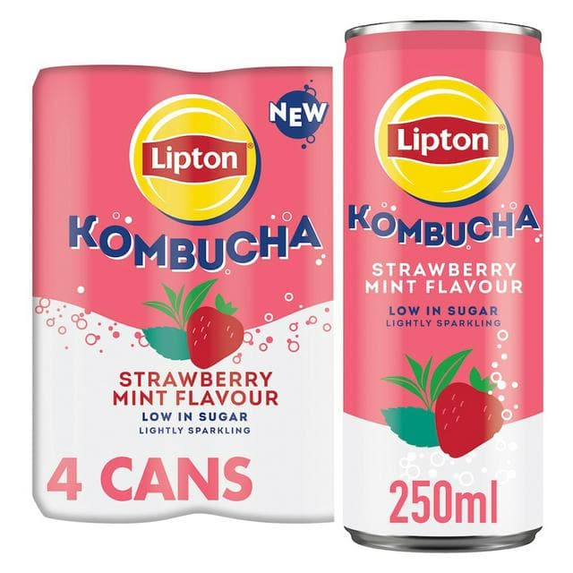 Lipton Kombucha Strawberry Mint Flavour Cans 4 x 250ml - gallery image 1