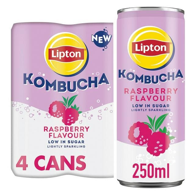 Lipton Kombucha Raspberry Flavour Cans 4 x 250ml - gallery image 1