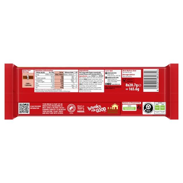KitKat 2 Finger Caramel Chocolate Biscuit Bar Multipack 8 x 20.7g - gallery image 3