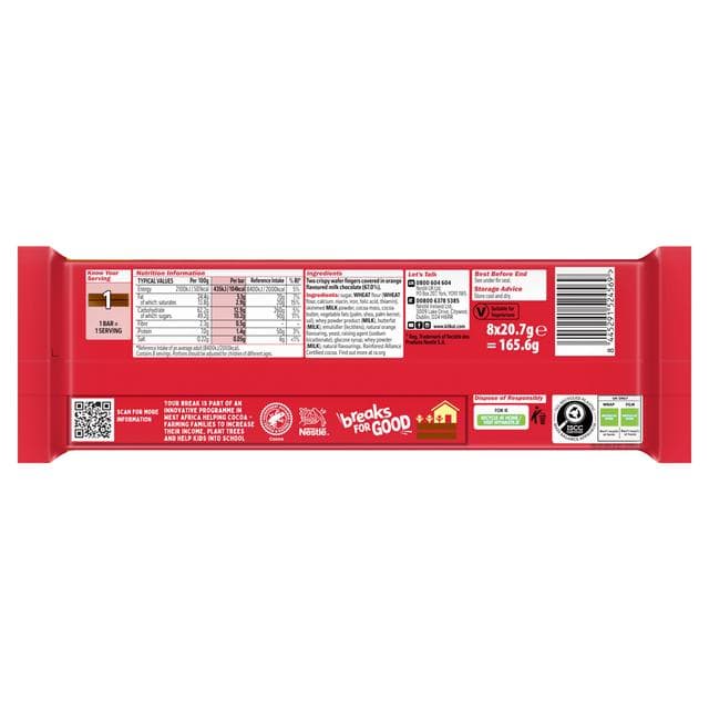 KitKat 2 Finger Orange Chocolate Biscuit Bar Multipack 8 x 20.7g - gallery image 2