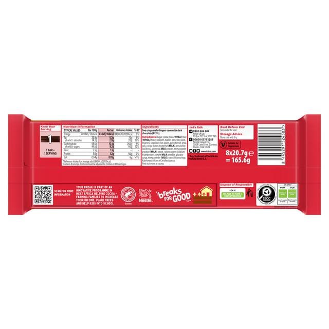 KitKat 2 Finger Dark Chocolate Biscuit Bar Multipack 8 x 20.7g - gallery image 3