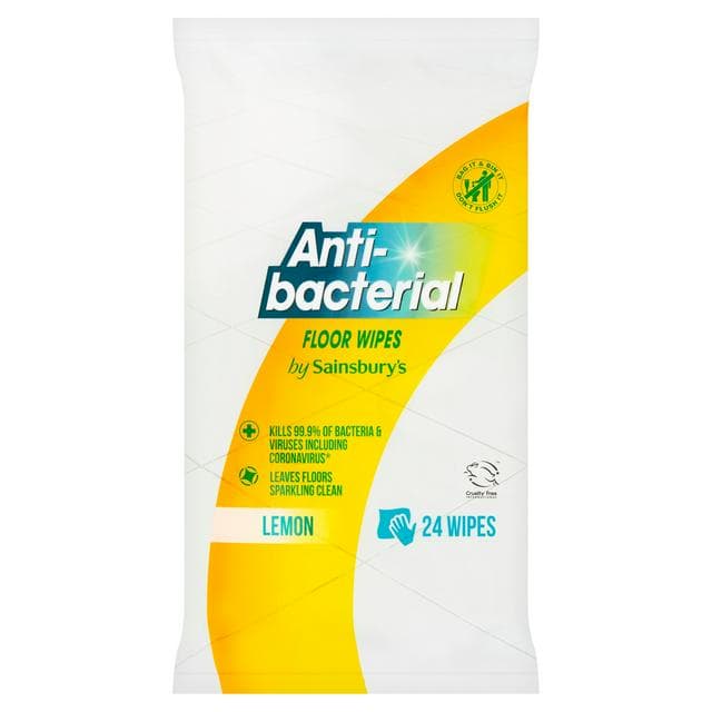 Sainsbury's Antibacterial Lemon Floor Wipes x24 - gallery image 1