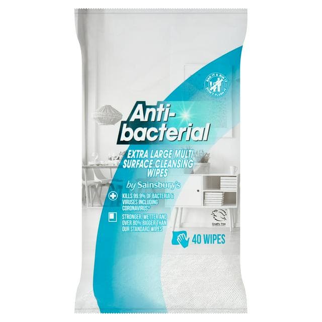 Sainsbury's Antibacterial Extra Large Multi Surface Cleansing Wipes x40 - gallery image 1