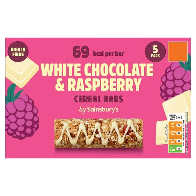 Sainsbury's Raspberry & White Chocolate Cereal Bars x5 95g - gallery image 1