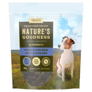 Sainsbury's 80g Nature's Goodness Hypoallergenic Pork & Chicken Mini Sausages Dog Treats