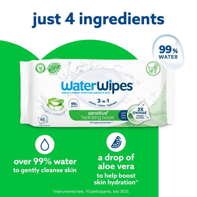 WaterWipes Hydrating Clean Baby Wipes x60 - gallery image 2