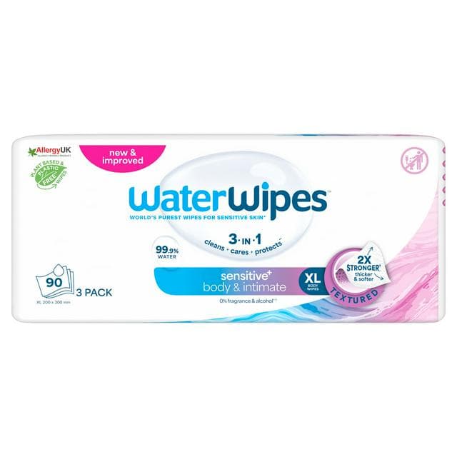 WaterWipes 90 x Sensitive+ 3 In 1 Body & Intimate XL Wipes - gallery image 1