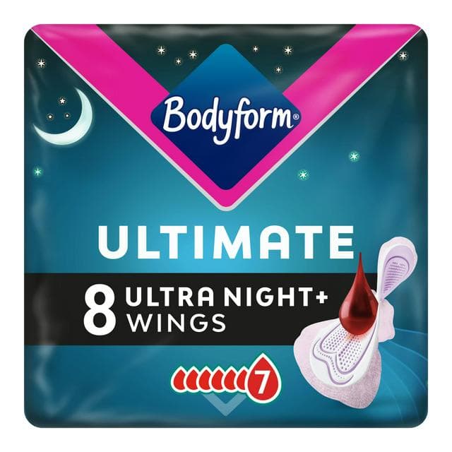 Bodyform Ultimate Ultra Night Sanitary Towels Wings Pack x8 - gallery image 1