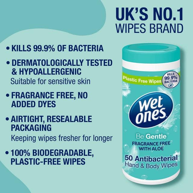 Wet Ones Be Gentle 50 x Anti-Bacterial Hand Wipes - gallery image 2
