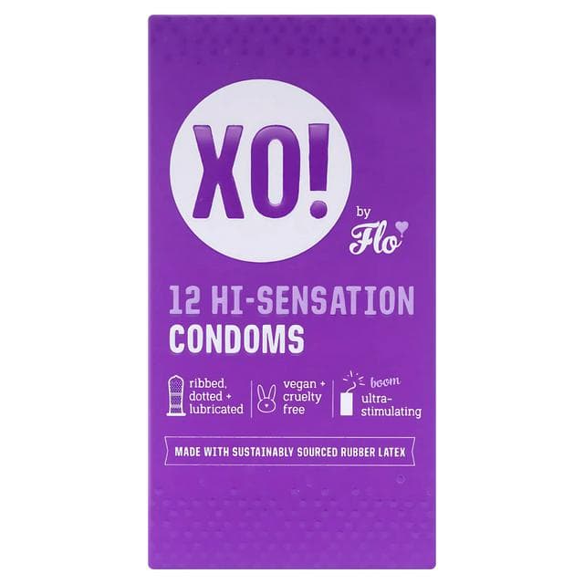XO! by Flo Hi-sensation Ribbed + Dotted Natural Feel Vegan Regular Fit Condoms x12 - gallery image 1
