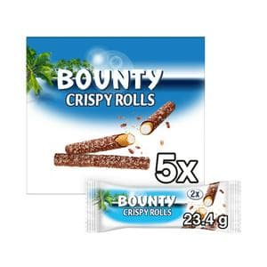 Bounty Milk Chocolate & Coconut Crispy Rolls Snack Bars Multipack 5 x 23.4g