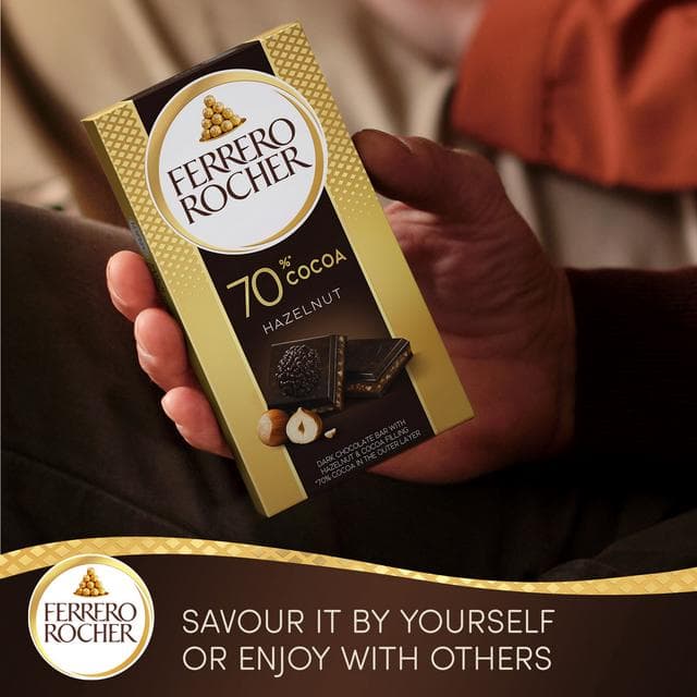 Ferrero Rocher 70% Cocoa Dark Chocolate Bar with Hazelnut & Cocoa Filling 90g - gallery image 4