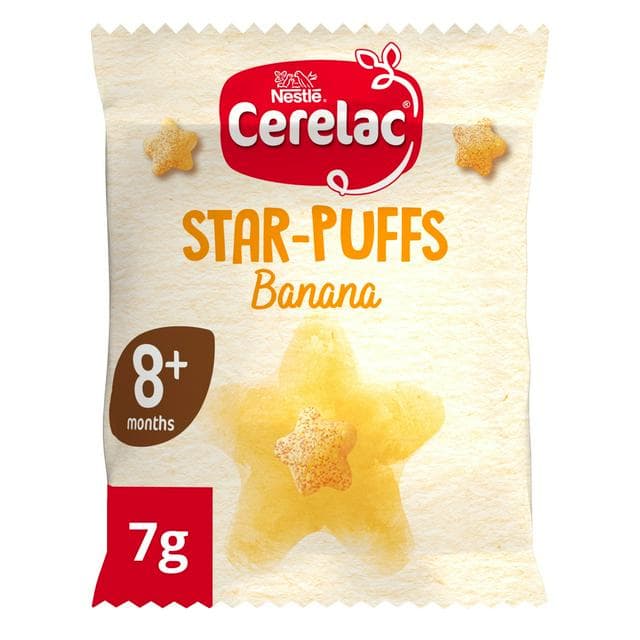 Cerelac Banana Star Puffs Baby Food Snack 8+ Months 7g - gallery image 1