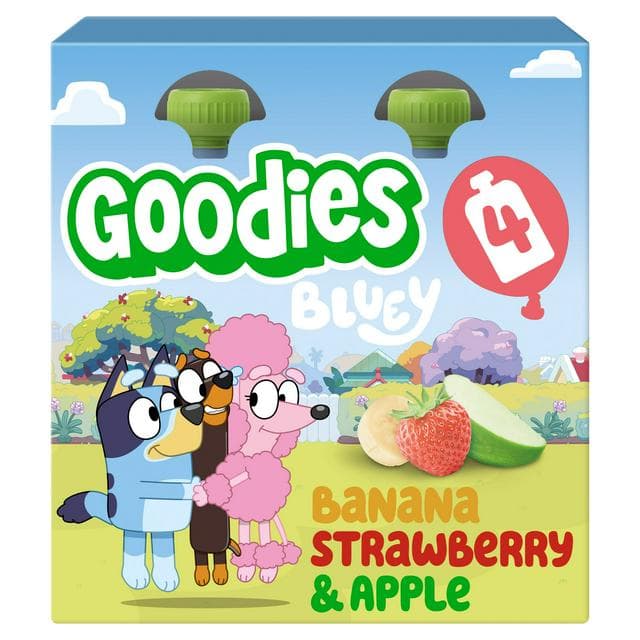 Goodies 4 x 100g Banana, Strawberry & Apple Multipack Bluey Kids Snack Fruit Pouches - gallery image 1